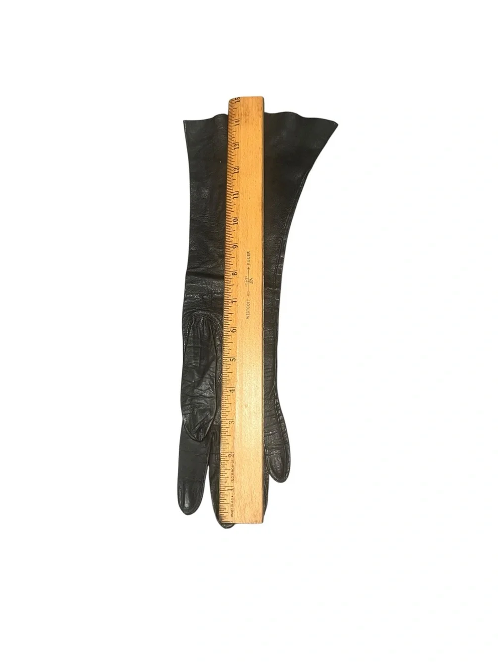 Aris Kasanova Vintage Black Leather Opera Gloves Formal Costume USA 6 1/4